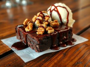 Brownie de Chocolate com Nozes e Sorvete