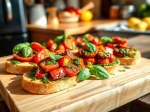 Bruschetta de Tomate Seco e Pesto de Manjericão