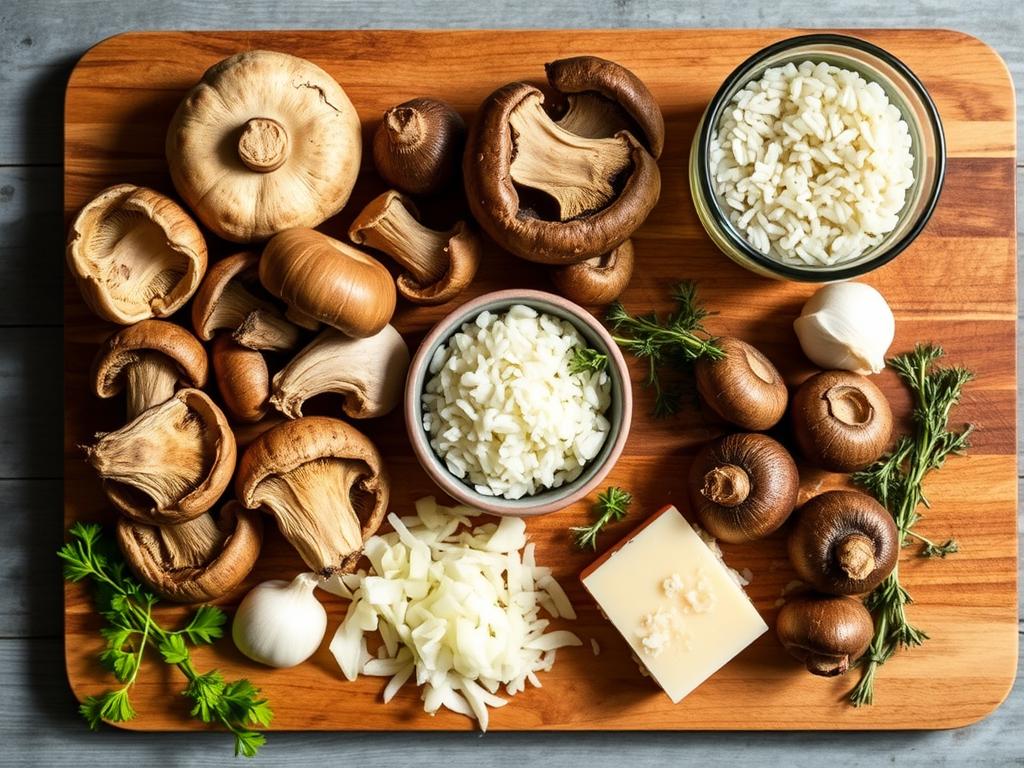 Ingredientes para risoto de cogumelos