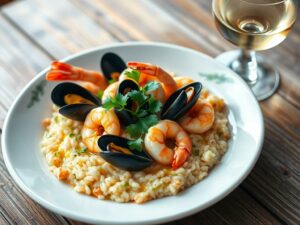 Risoto de Frutos do Mar com Alho e Vinho Branco