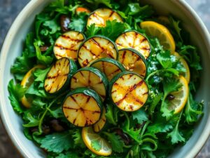 Salada de Folhas Verdes com Abobrinha Grelhada e Molho de Limão