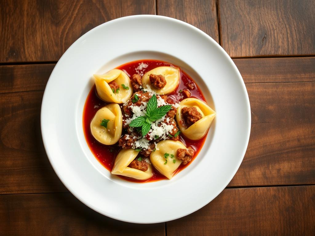 Tortellini de Carne com Molho de Vinho Tinto