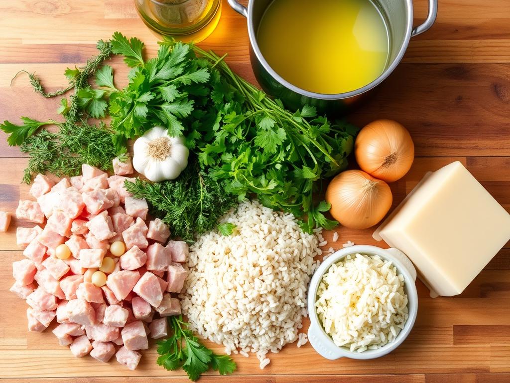 ingredientes para risoto de peito de peru